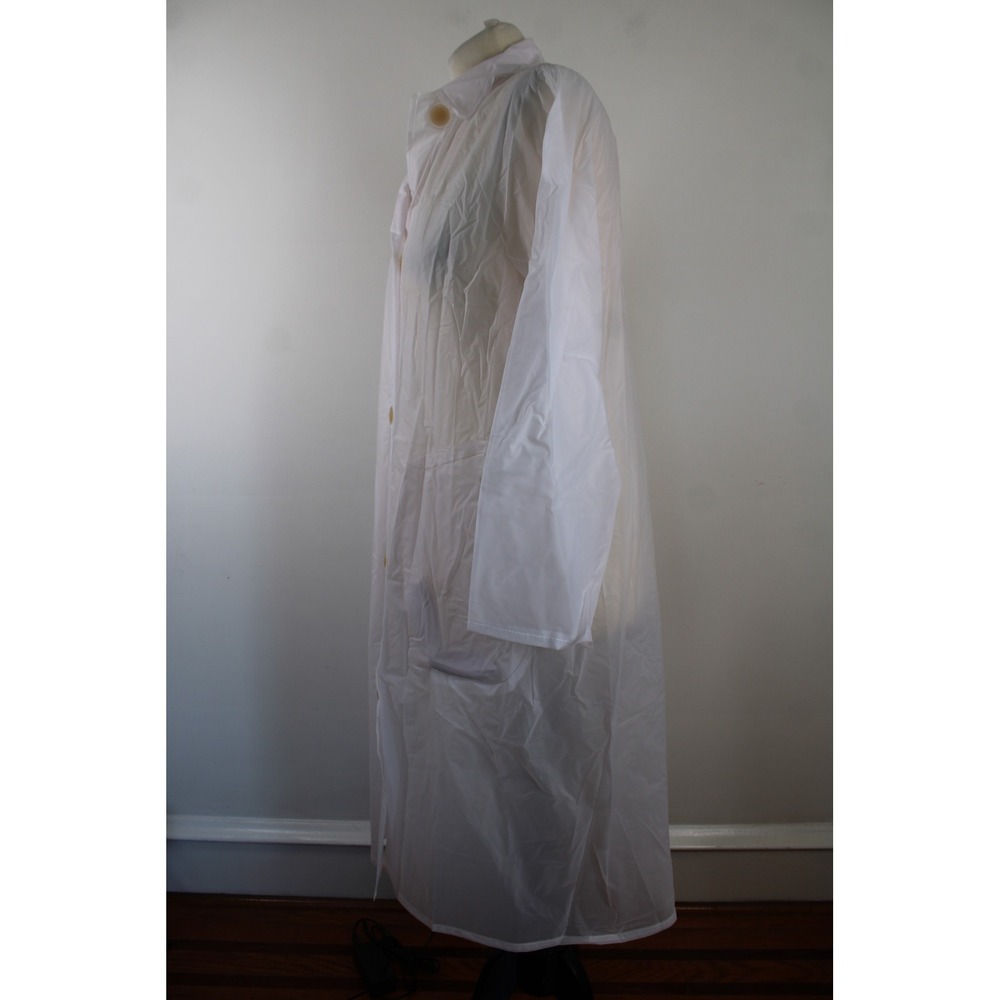 Vtg UniRoyal M 36-38 Clear Pak-A-Way Rainwear Long Belt Trench Coat Button Front - Picture 5 of 9